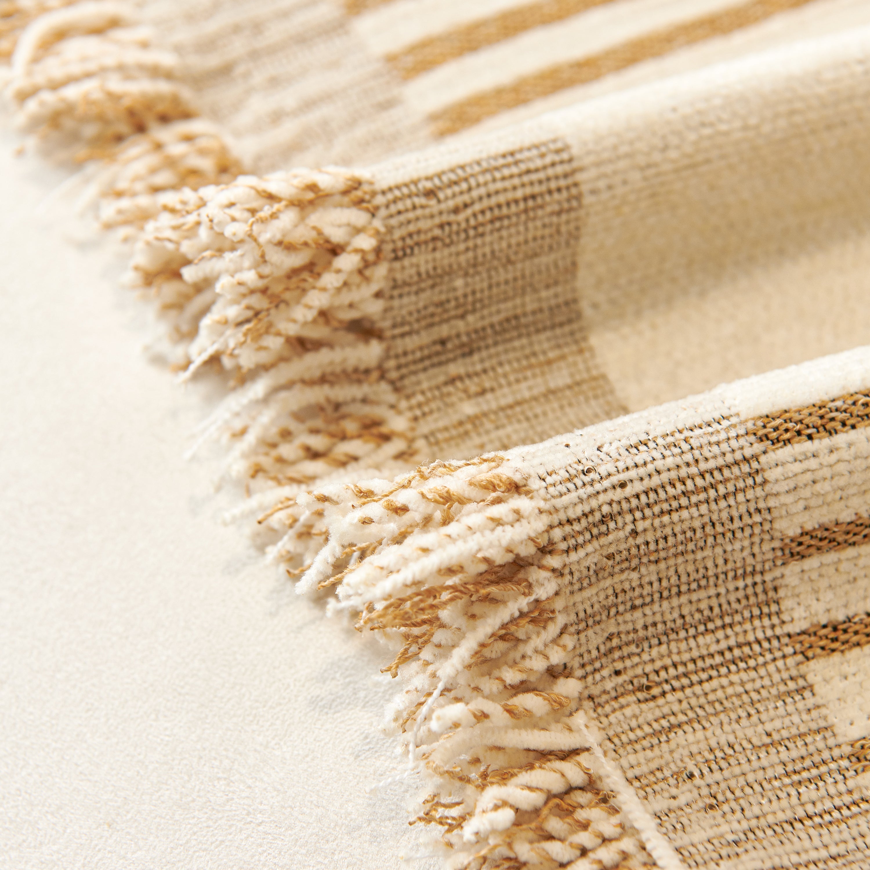 Striped Chenille Sofa Cover with Fringe Trim