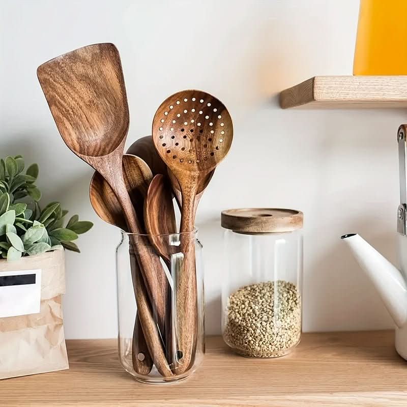 Teak Wood Utensil Set with Ergonomic Handles