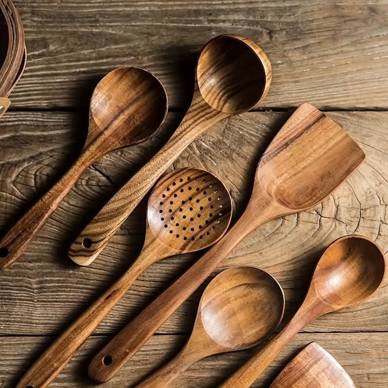 Teak Wood Utensil Set with Ergonomic Handles