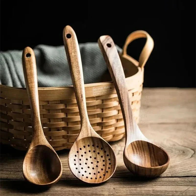 Teak Wood Utensil Set with Ergonomic Handles