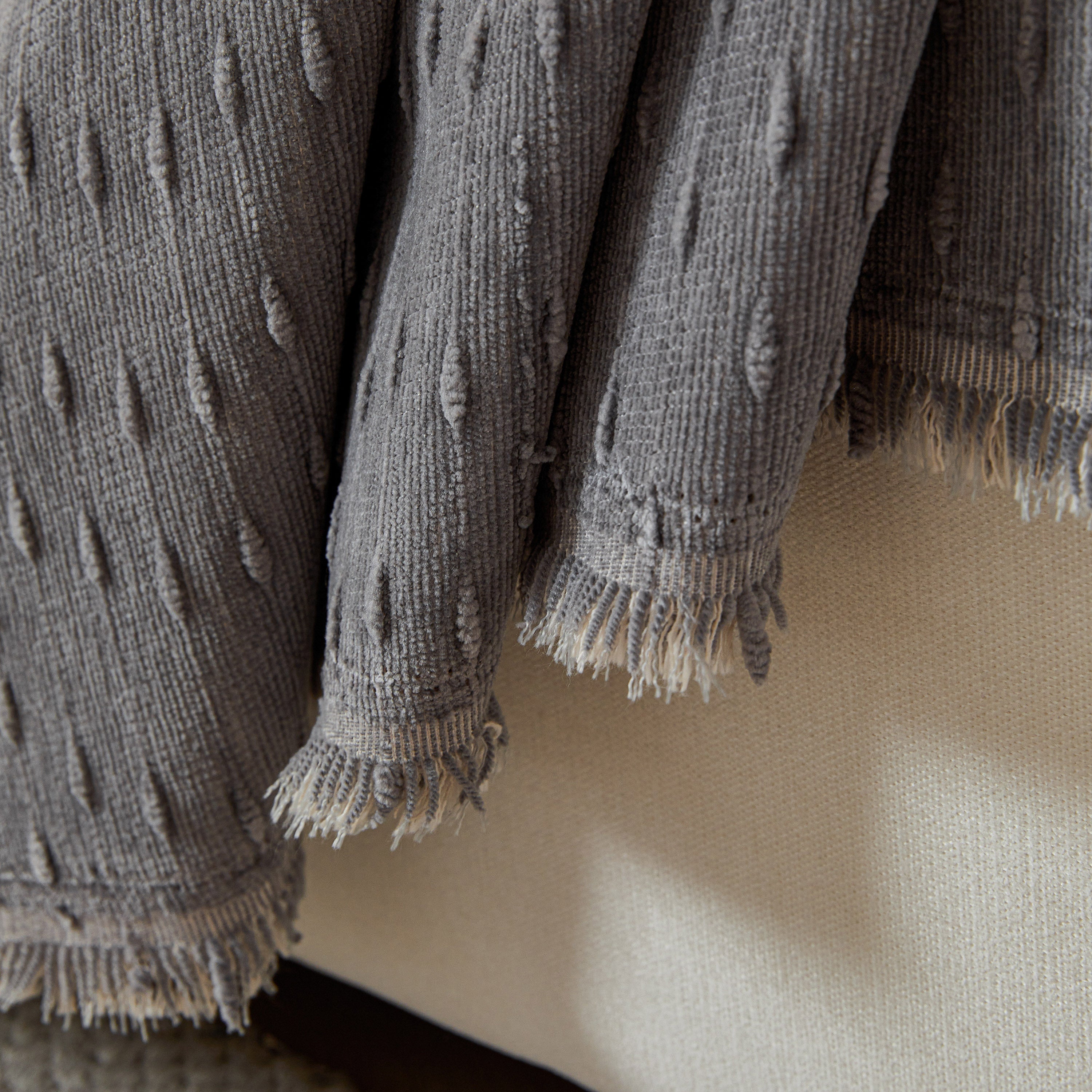 Textured Chenille Sofa Cover with Fringe Trim