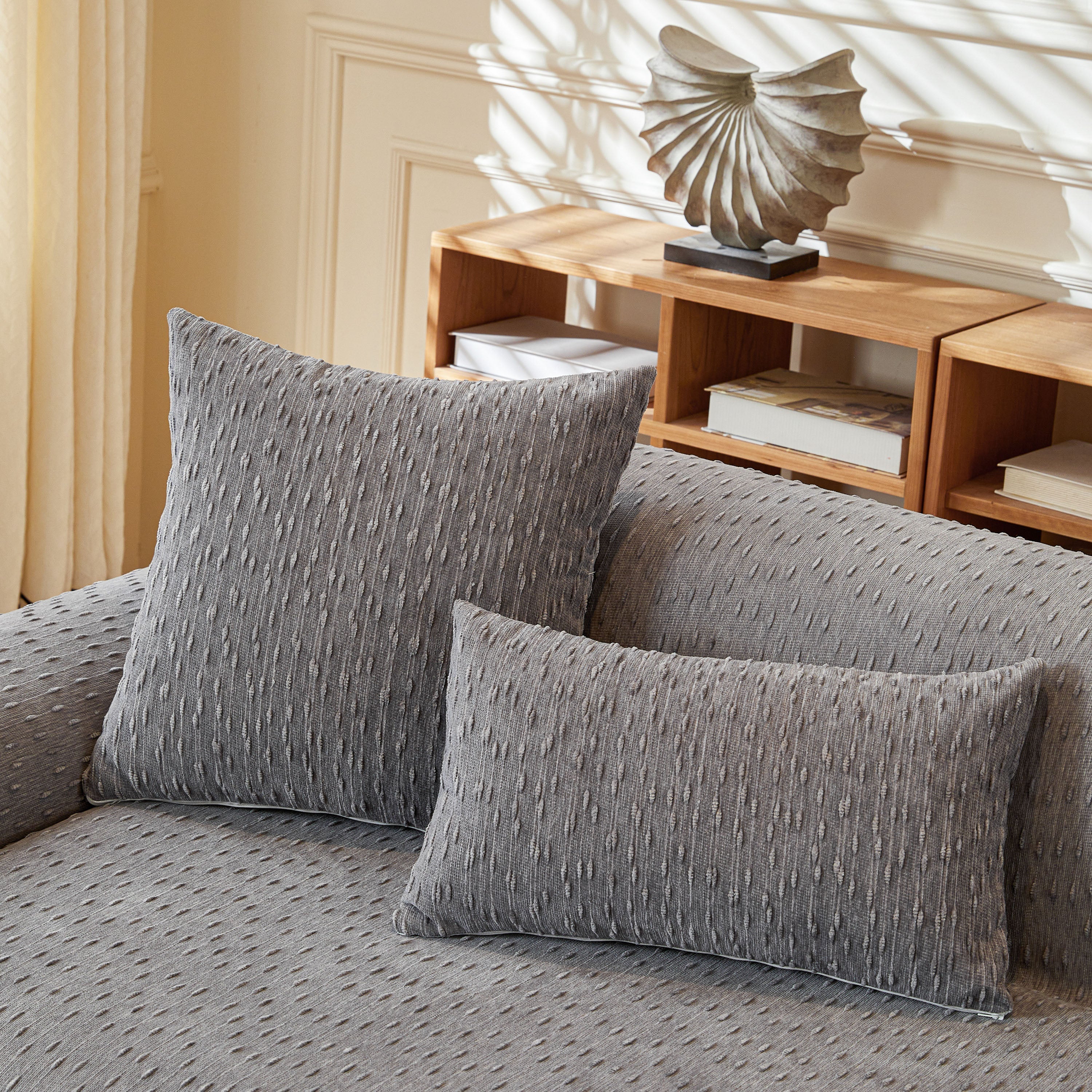 Textured Chenille Sofa Cover with Fringe Trim