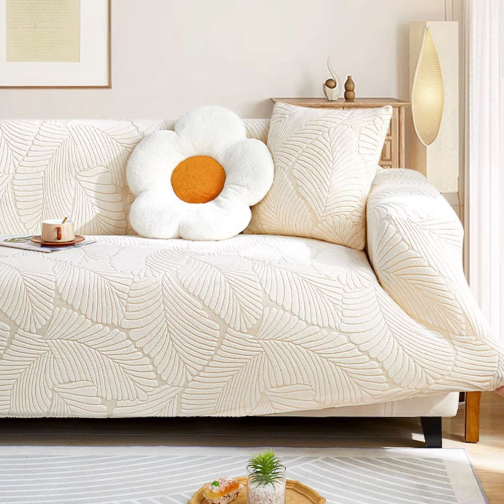 Textured Leaf Jacquard Stretch Sofa Slipcover
