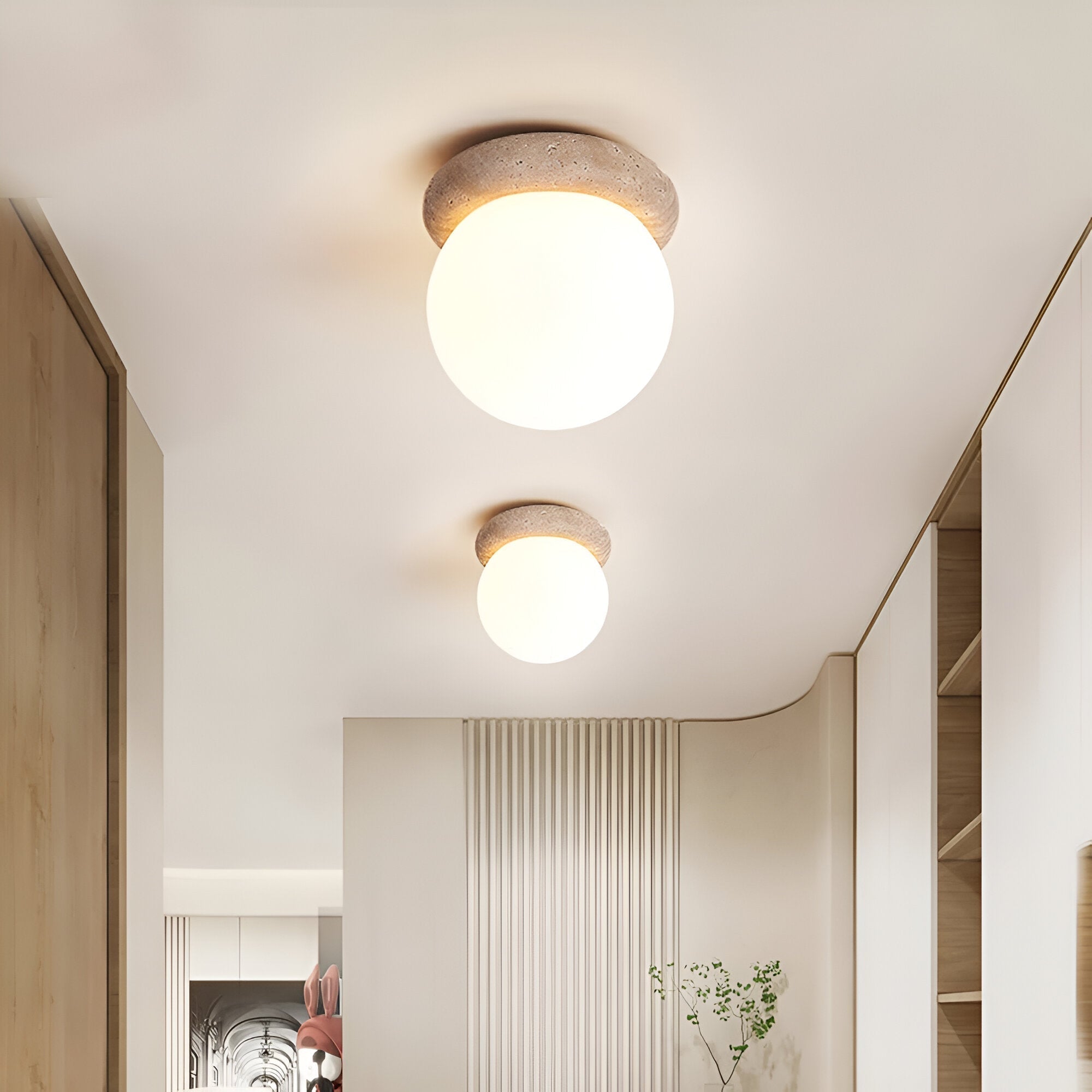 Travertine Globe Wall Sconce with Warm Glow