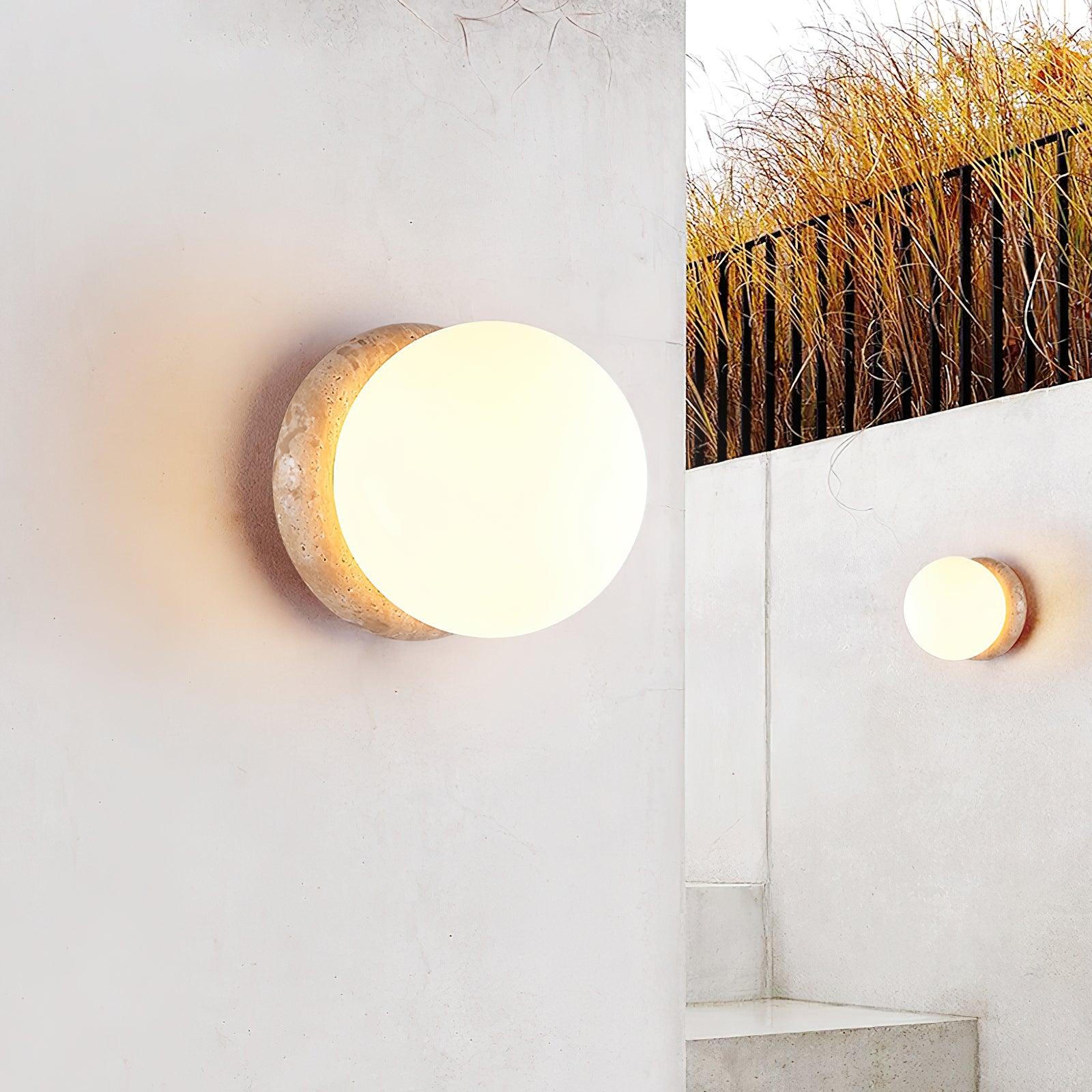 Travertine Globe Wall Sconce with Warm Glow