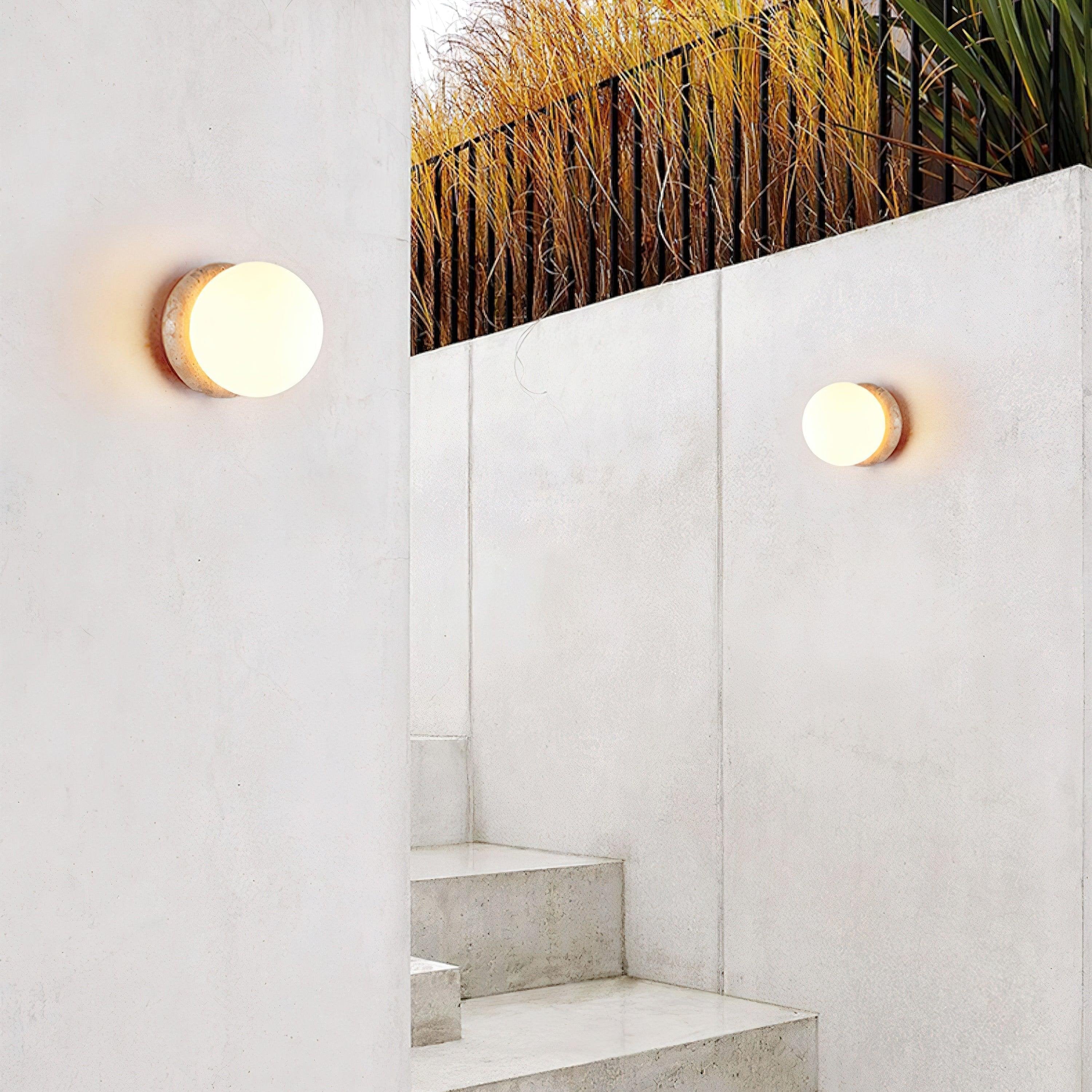 Travertine Globe Wall Sconce with Warm Glow