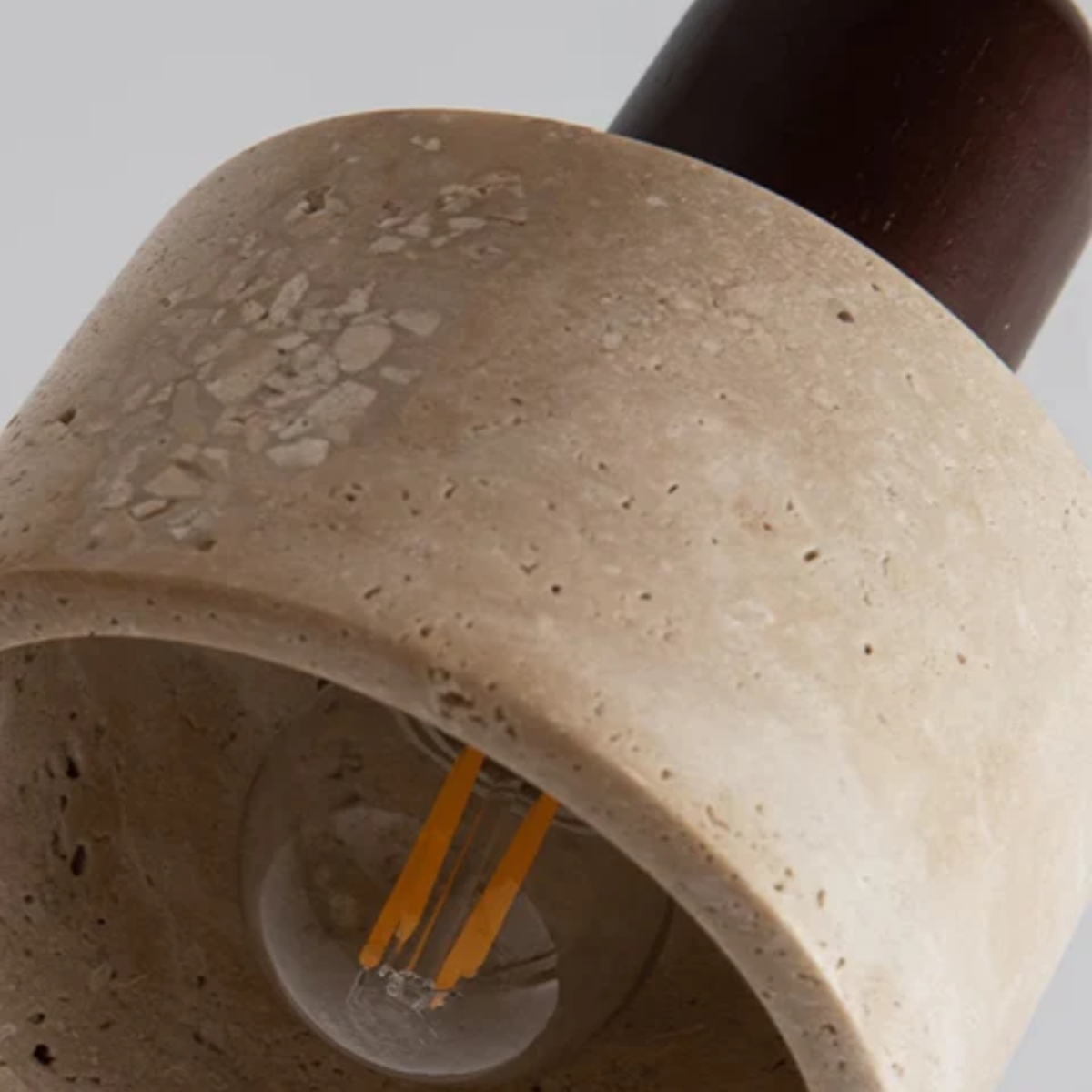 Travertine Stone Wood Cylinder Pendant Light