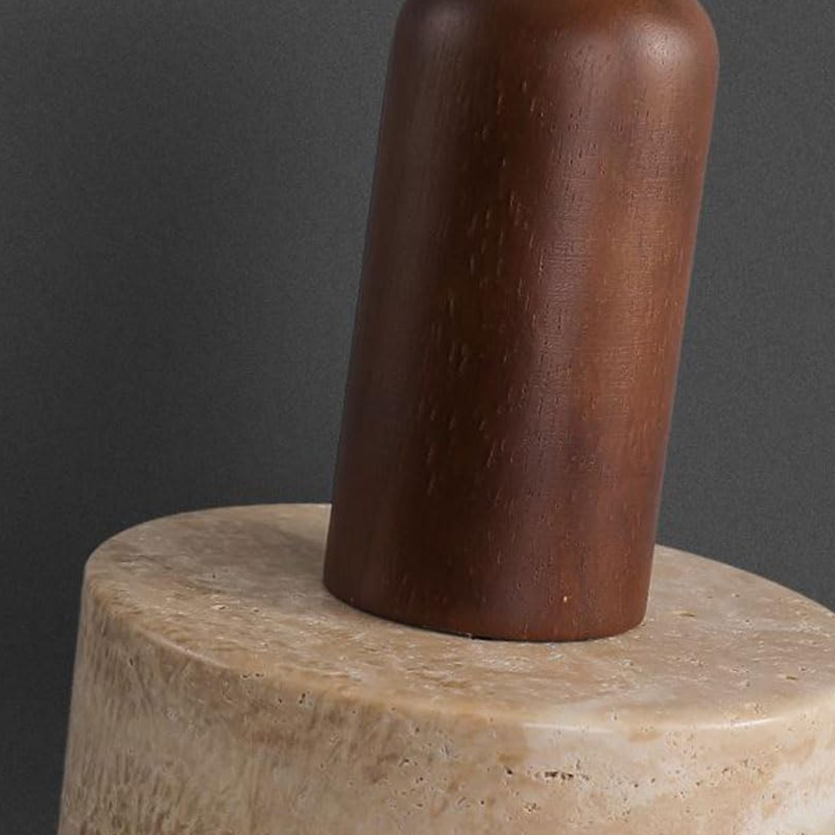 Travertine Stone Wood Cylinder Pendant Light