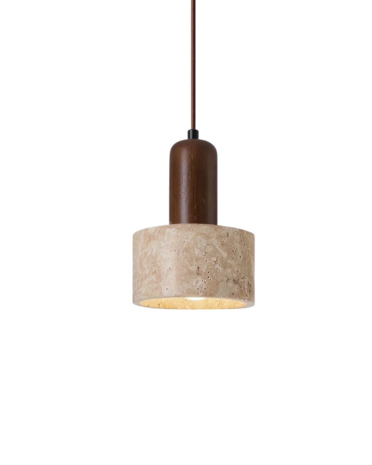 Travertine Stone Wood Cylinder Pendant Light