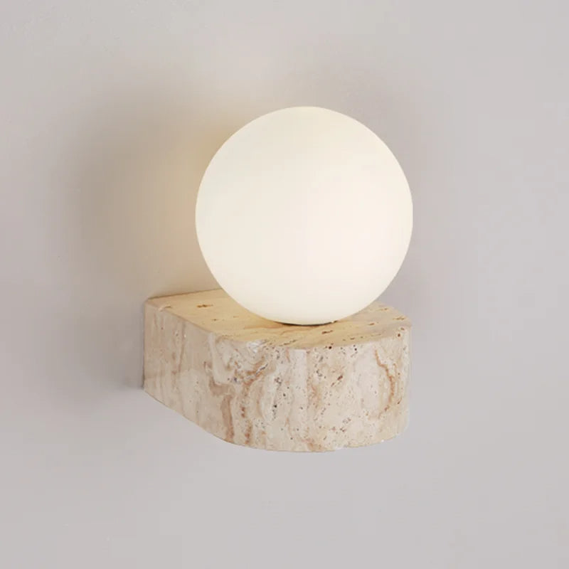 Travertine Wall Sconce with Round Glass Globe