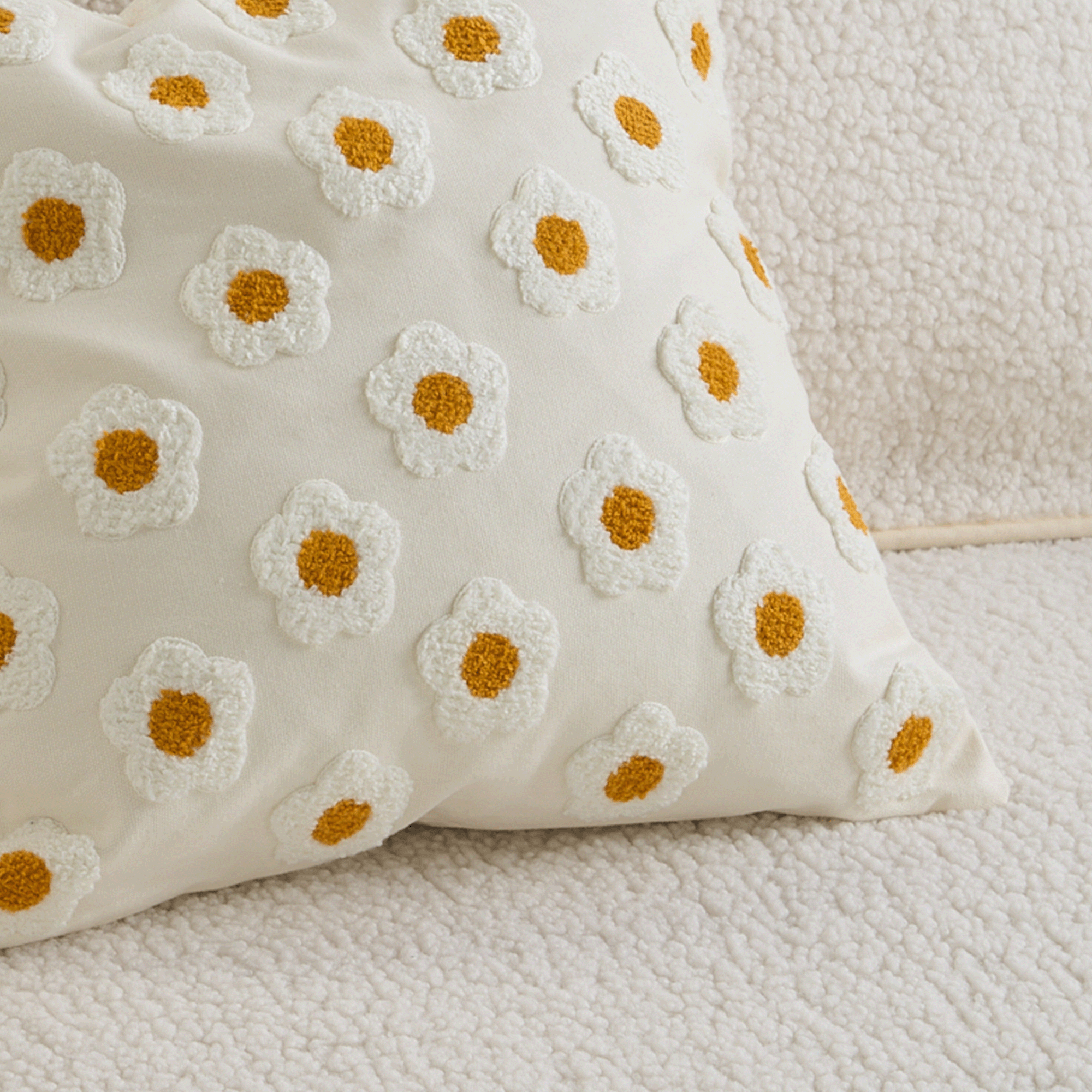 Tufted Daisy Pillow Cover with Floral Texture