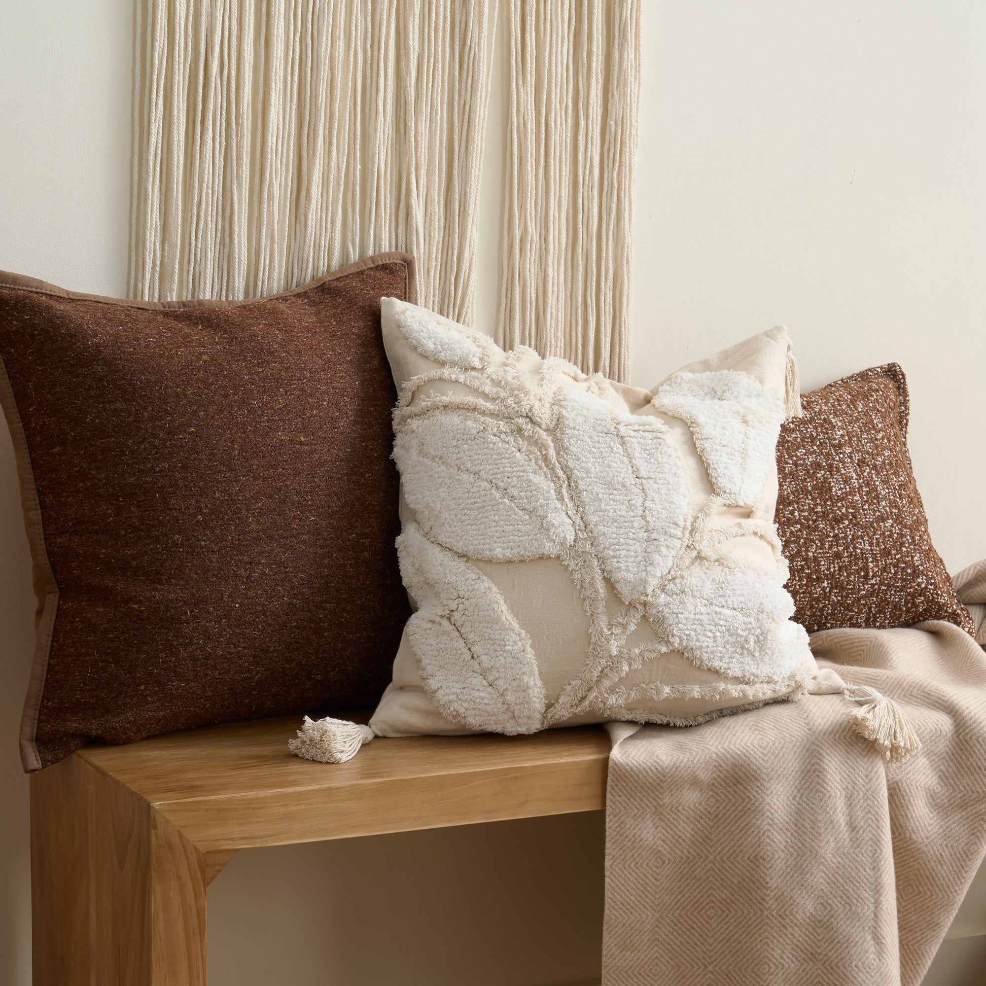 Tufted Leaf Cushion Cover with Tassel Corners