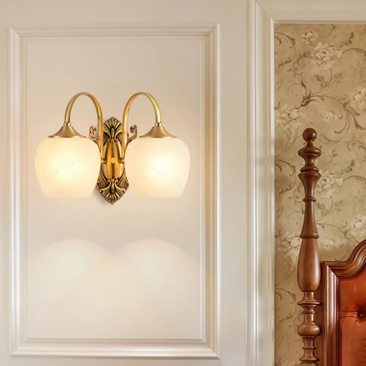 Vintage Brass Gooseneck Glass Shade Wall Sconce - HomeyFad