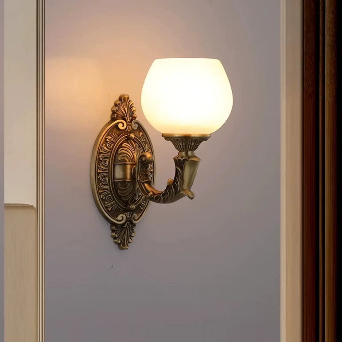 Vintage Brass Lotus Glass Shade Wall Sconce Light - HomeyFad