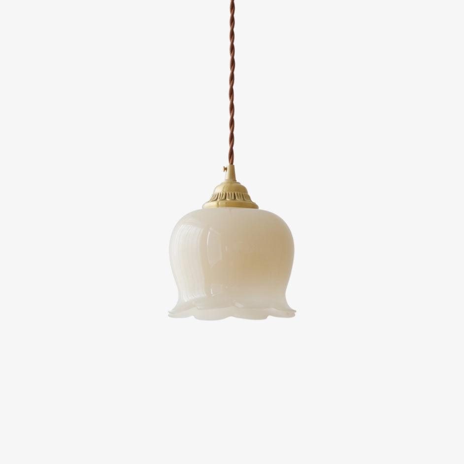 Vintage Brass Petal Glass Pendant Light Fixture