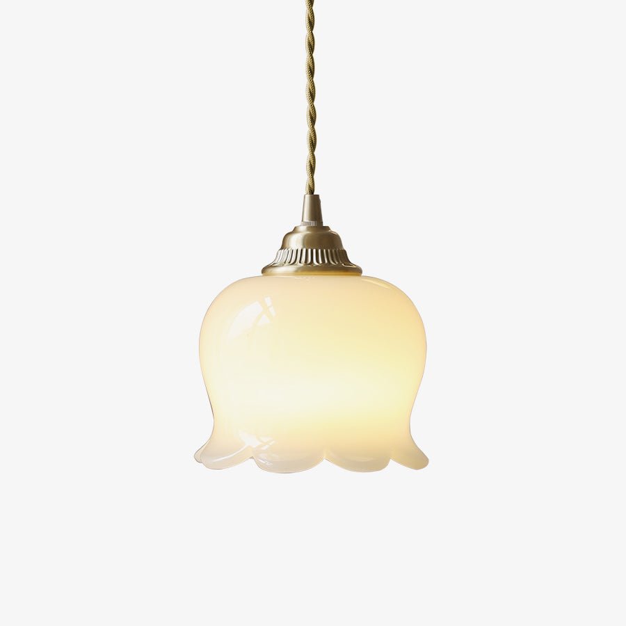 Vintage Brass Petal Glass Pendant Light Fixture