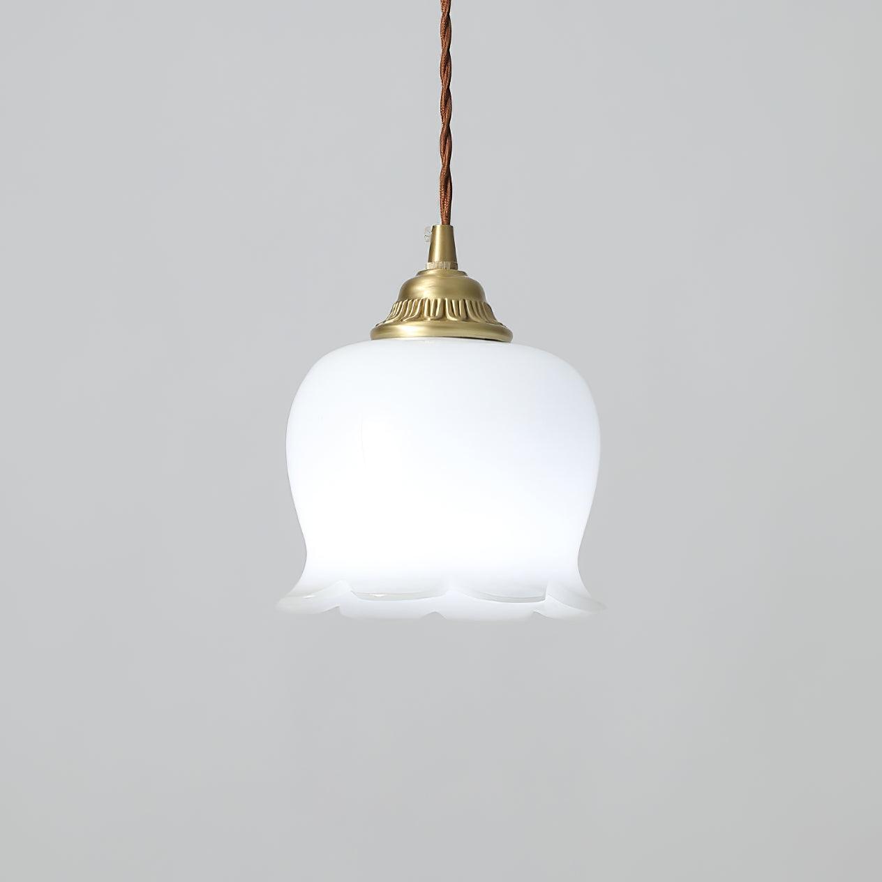 Vintage Brass Petal Glass Pendant Light Fixture