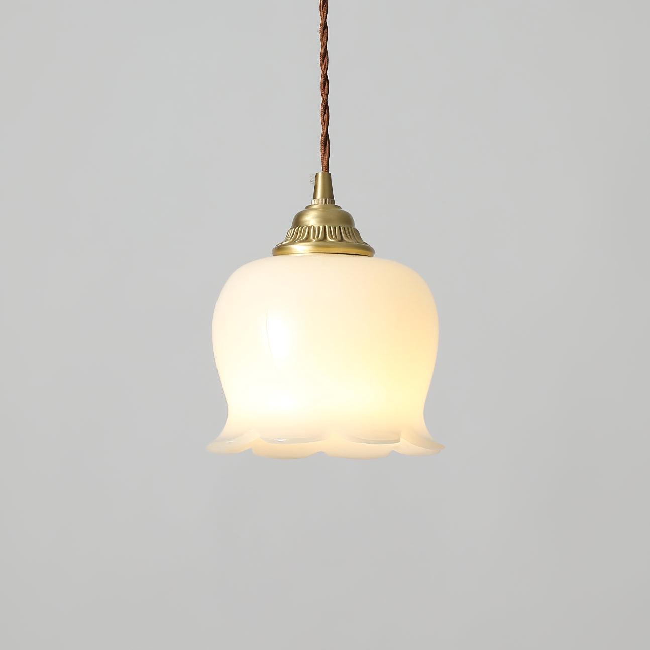 Vintage Brass Petal Glass Pendant Light Fixture