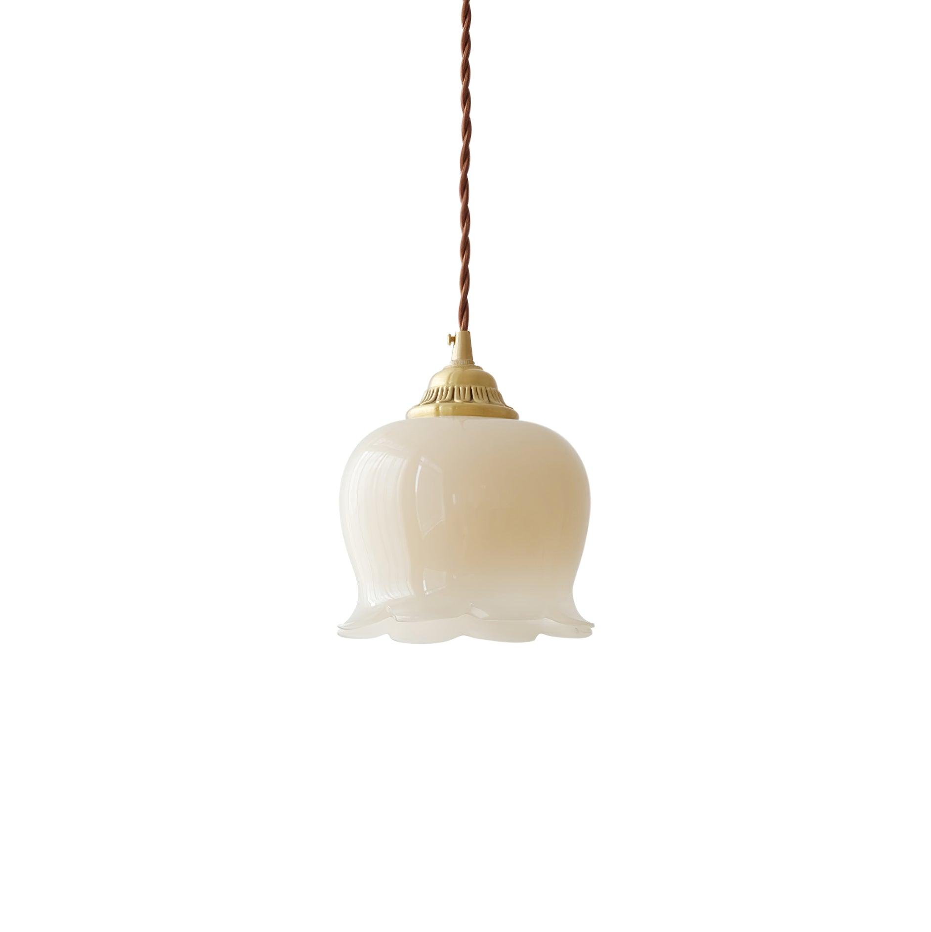 Vintage Brass Petal Glass Pendant Light Fixture