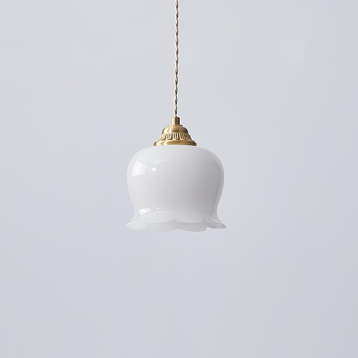Vintage Brass Petal Glass Pendant Light Fixture