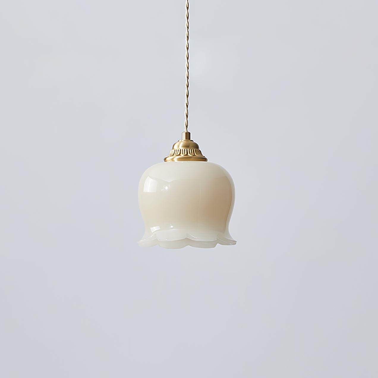 Vintage Brass Petal Glass Pendant Light Fixture