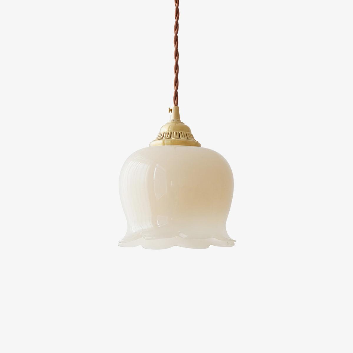 Vintage Brass Petal Glass Pendant Light Fixture