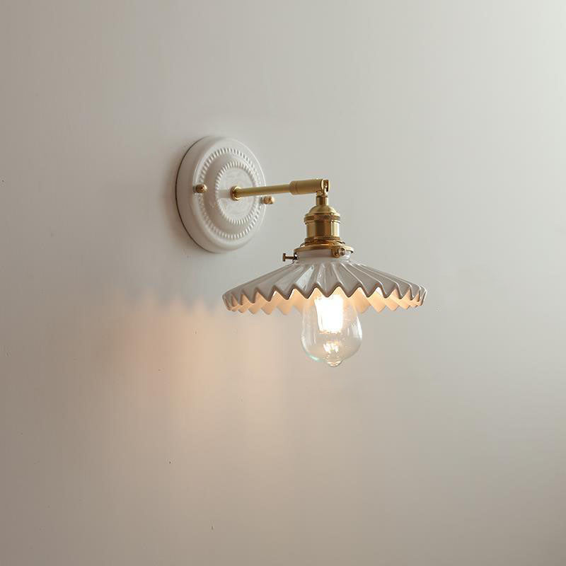 Vintage Ceramic Wall Sconce with Brass Finish