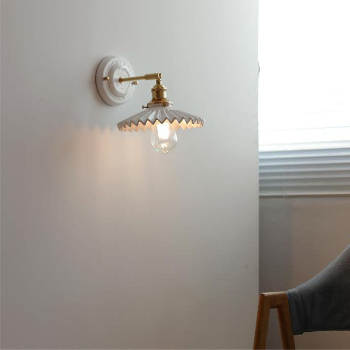 Vintage Ceramic Wall Sconce with Brass Finish