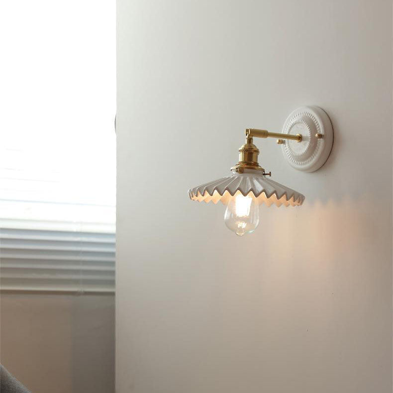 Vintage Ceramic Wall Sconce with Brass Finish