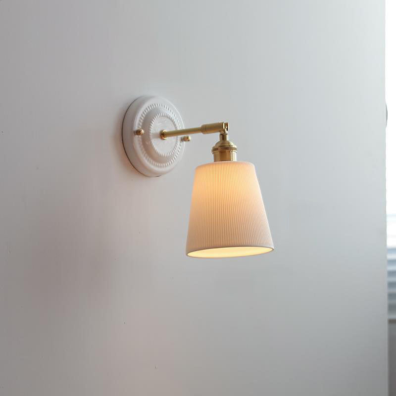 Vintage Ceramic Wall Sconce with Brass Finish
