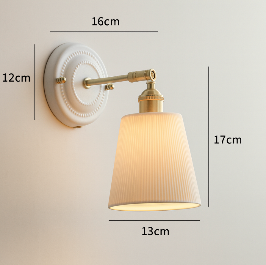 Vintage Ceramic Wall Sconce with Brass Finish