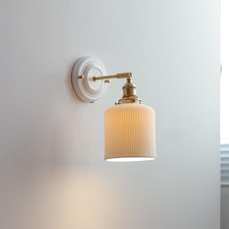 Vintage Ceramic Wall Sconce with Brass Finish