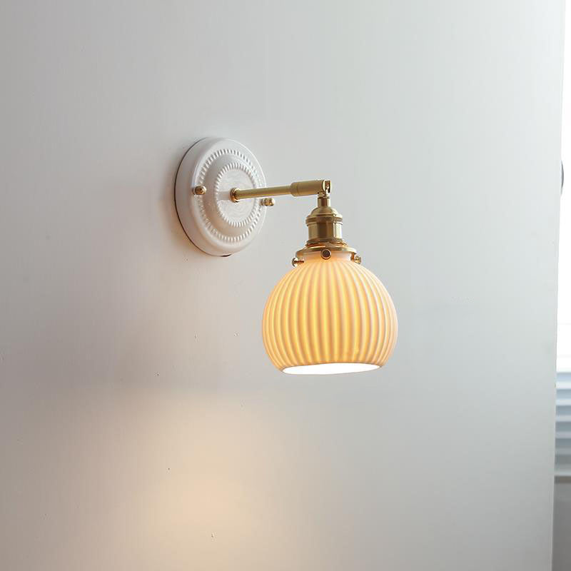 Vintage Ceramic Wall Sconce with Brass Finish