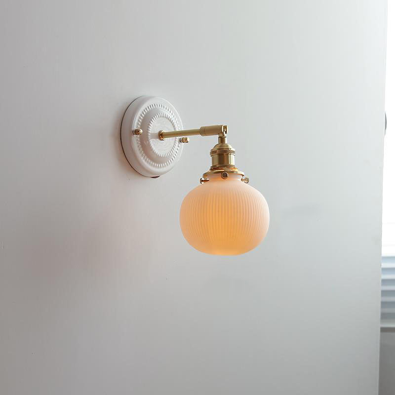 Vintage Ceramic Wall Sconce with Brass Finish