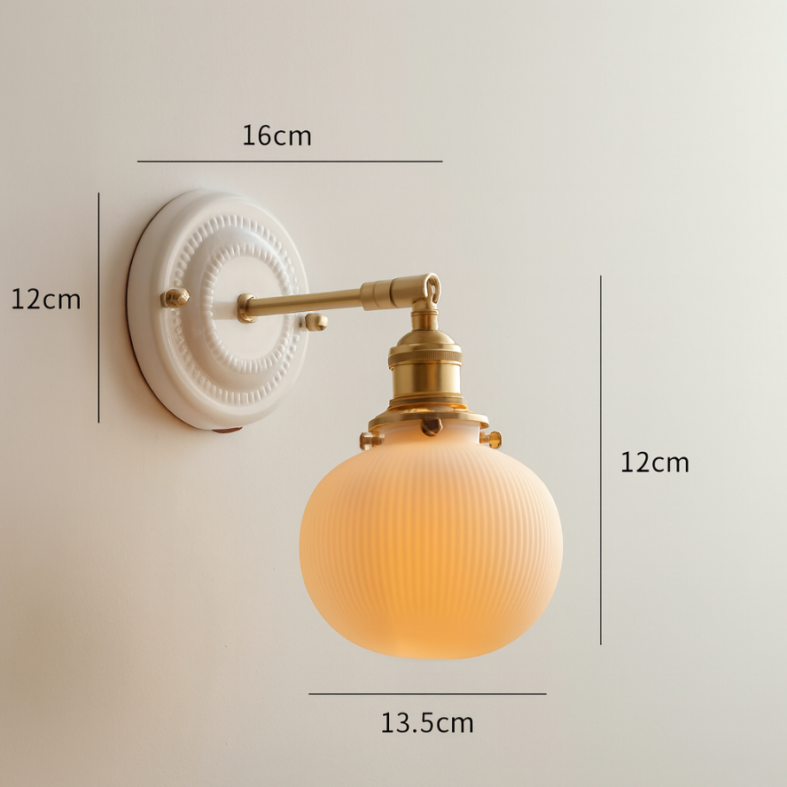 Vintage Ceramic Wall Sconce with Brass Finish