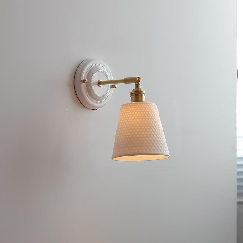 Vintage Ceramic Wall Sconce with Brass Finish