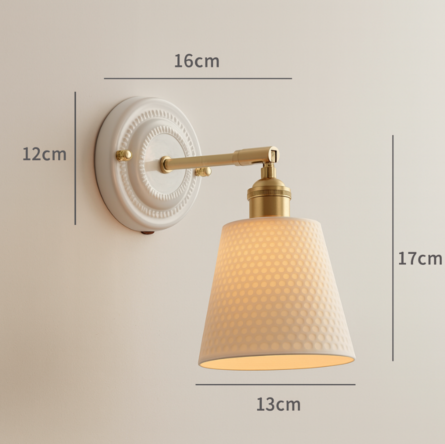 Vintage Ceramic Wall Sconce with Brass Finish