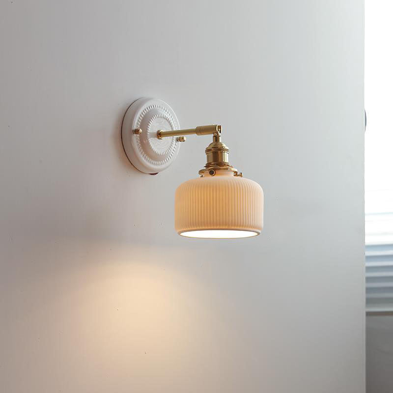Vintage Ceramic Wall Sconce with Brass Finish