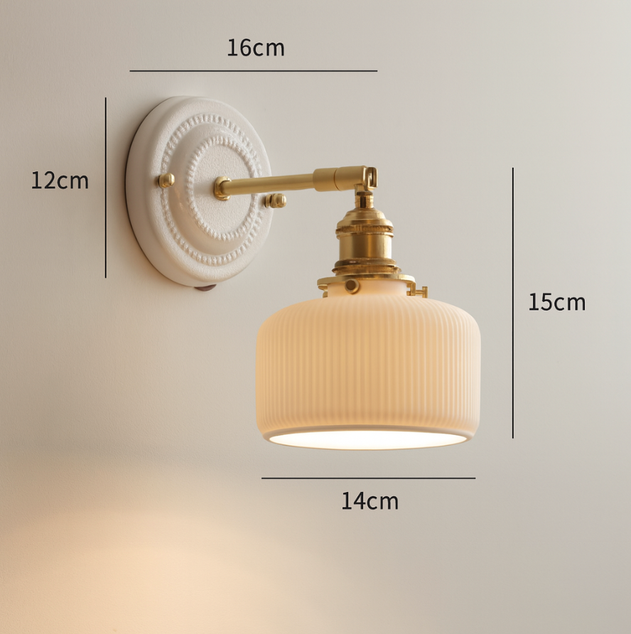 Vintage Ceramic Wall Sconce with Brass Finish
