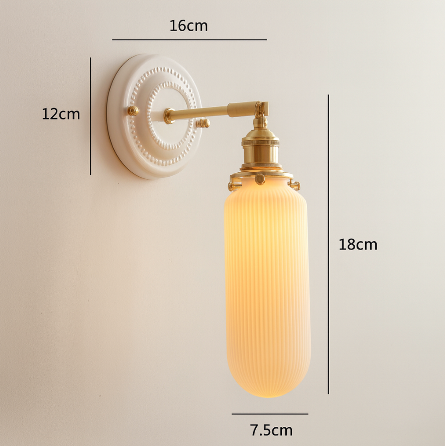 Vintage Ceramic Wall Sconce with Brass Finish