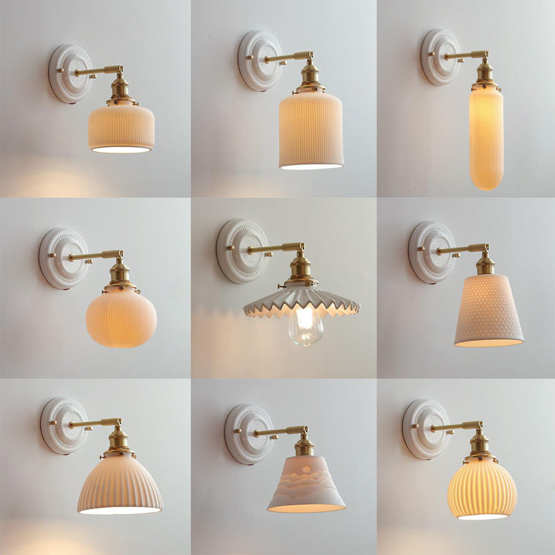 Vintage Ceramic Wall Sconce with Brass Finish