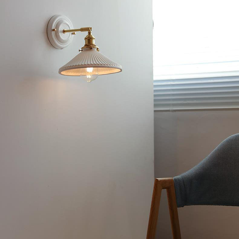 Vintage Ceramic Wall Sconce with Brass Finish