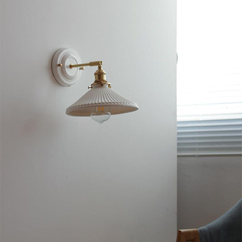 Vintage Ceramic Wall Sconce with Brass Finish