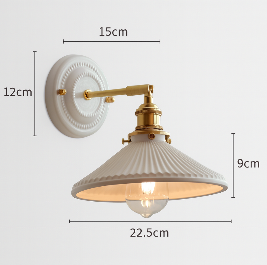 Vintage Ceramic Wall Sconce with Brass Finish