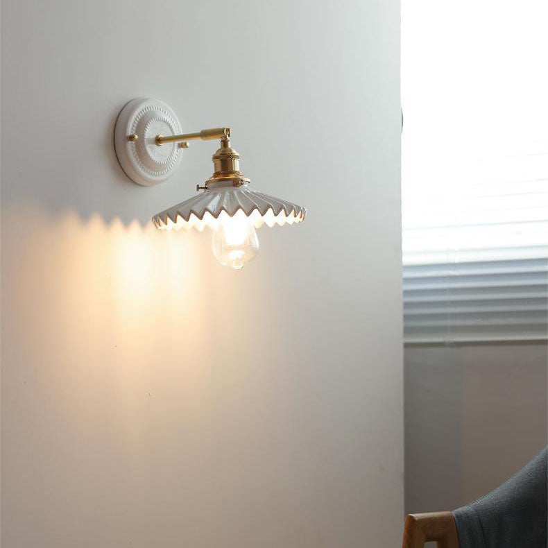 Vintage Ceramic Wall Sconce with Brass Finish
