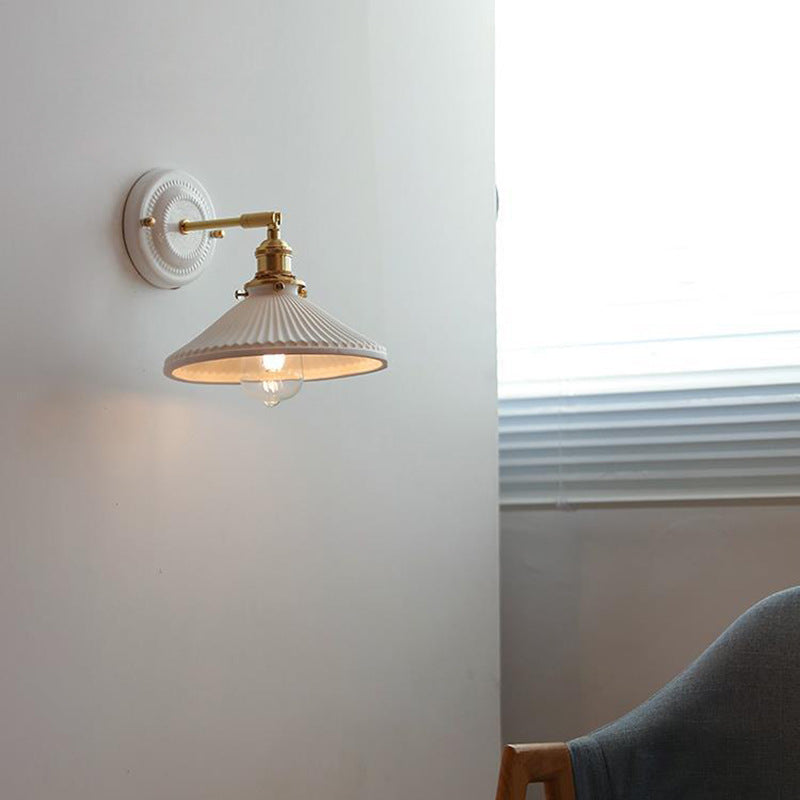 Vintage Ceramic Wall Sconce with Brass Finish