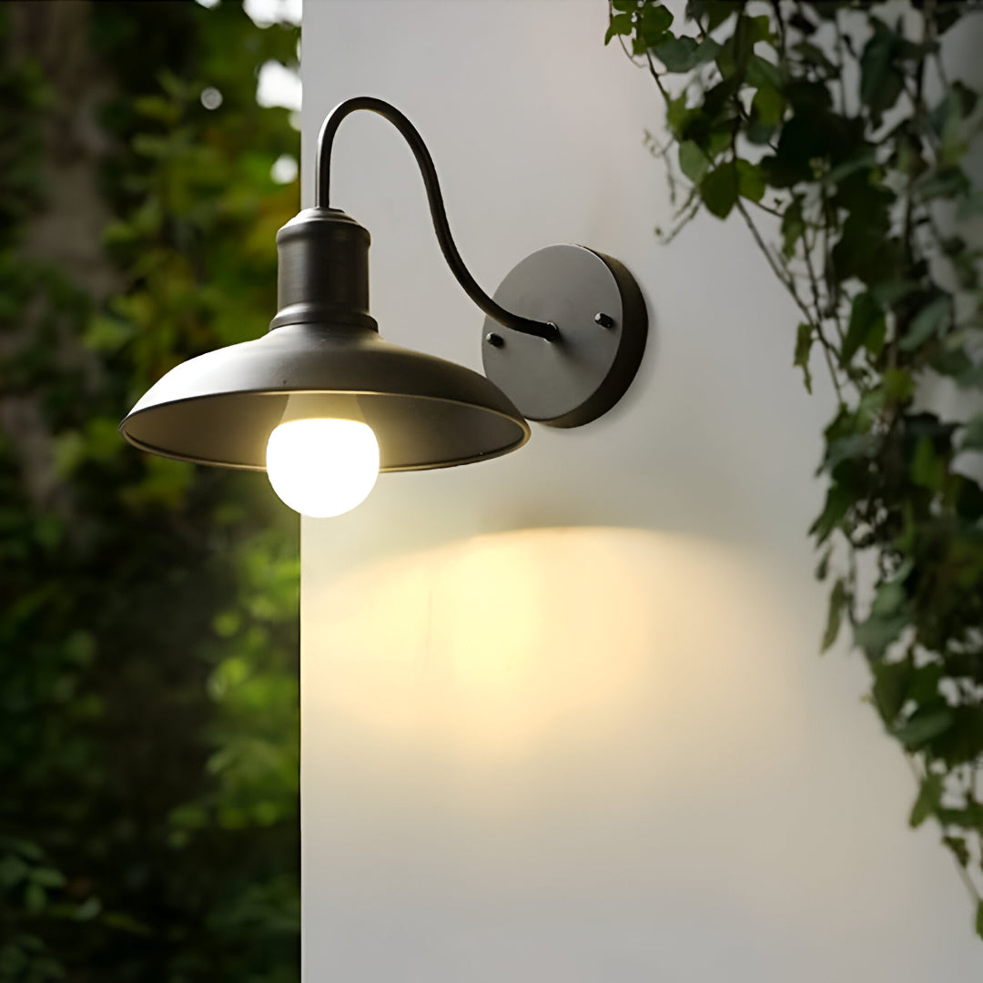 Vintage Iron Wall Sconce with Wide Bowl Shade