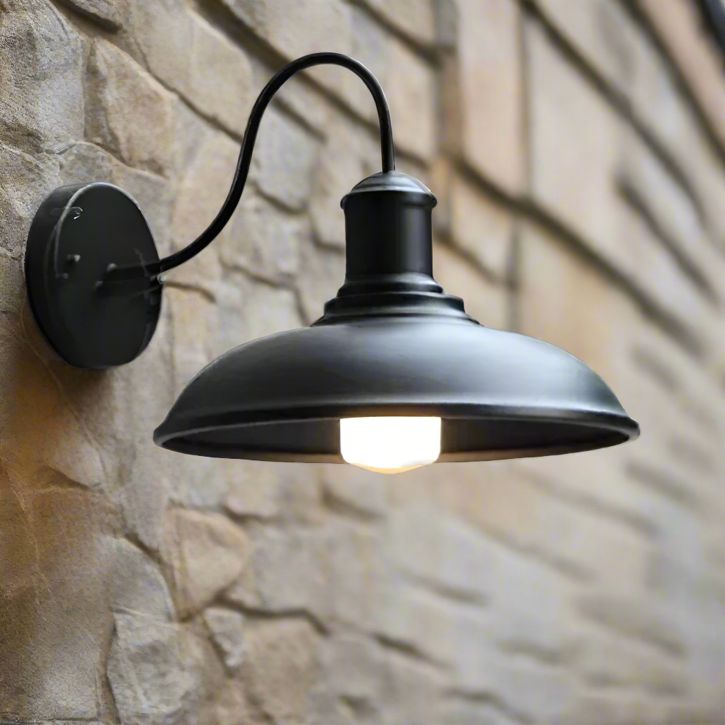 Vintage Iron Wall Sconce with Wide Bowl Shade