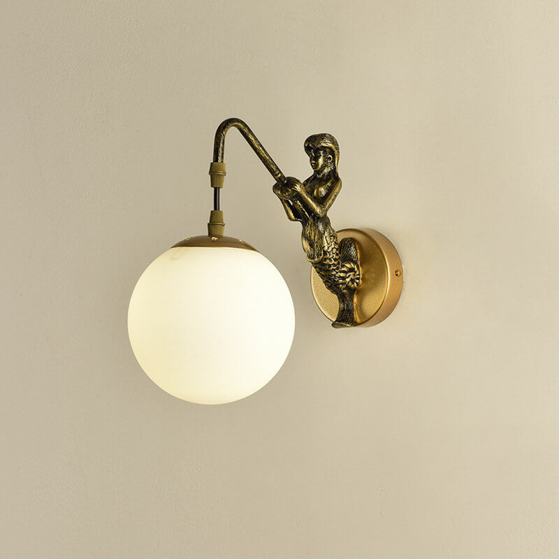 Vintage Mermaid Wall Sconce with Glass Globe