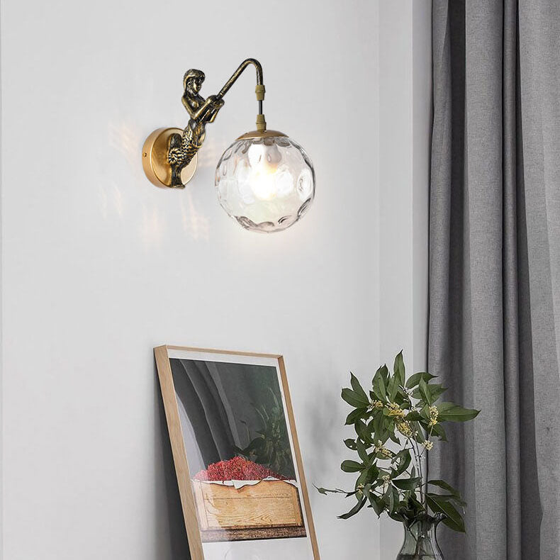 Vintage Mermaid Wall Sconce with Glass Globe